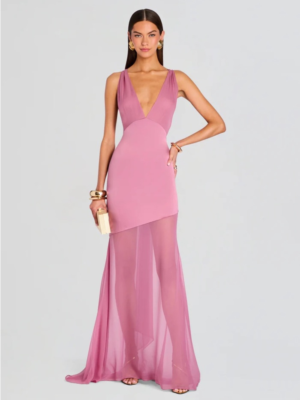 Retrofête Rosetta Silk Pink Maxi Dress